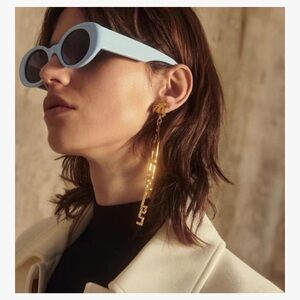 Retro Inspired Grey Blue Oval Sunglasses